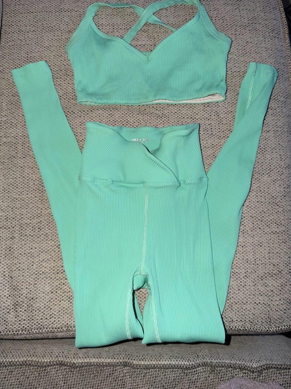 Year of Ours Mint blue small Ribbed Sports bra set